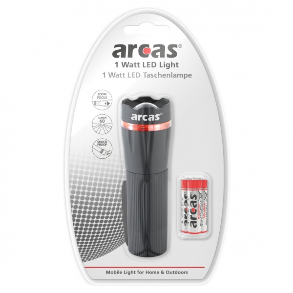 Фонарик Arcas 1W LED Flashlight with zoom 3*ААА BP1