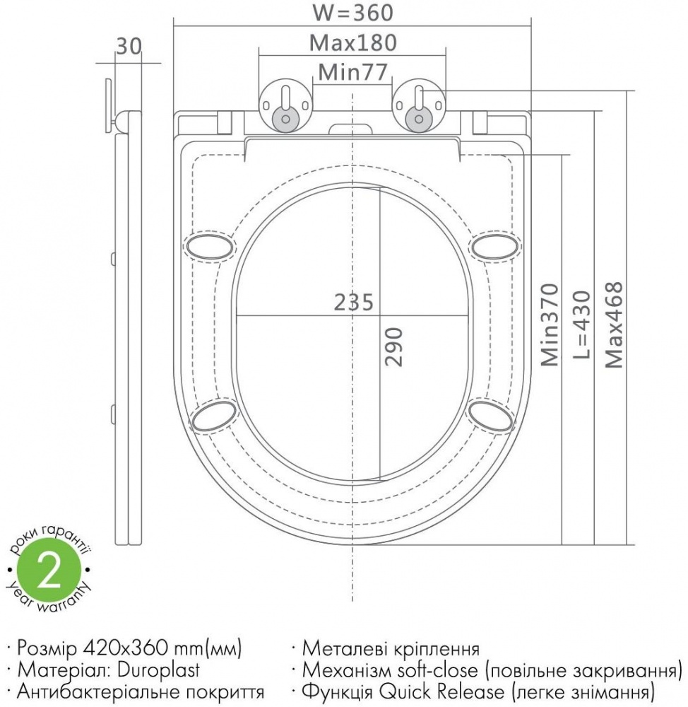 Сидіння для унітаза ScandiSPA BLACK STRIPE soft-close 42x36 см