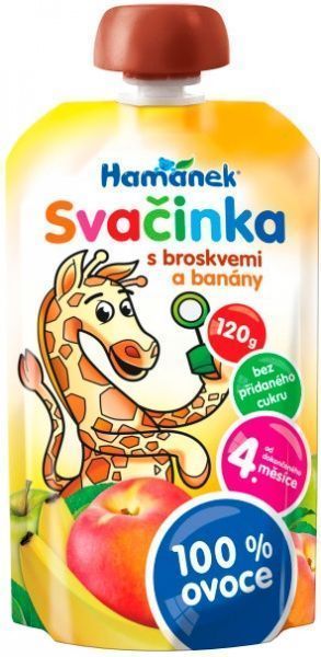 Пюре Hamanek Яблоко с персиком и бананом 120 г 8595139783945 