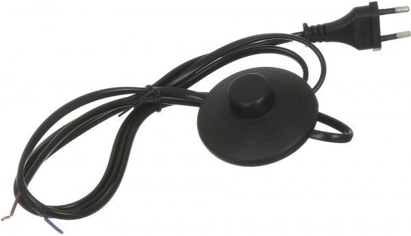 Выключатель кнопочный одноклавишный с проводом 2x0,75, 1,5 м без подсветки 220В черный 5-0319У