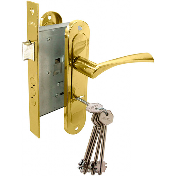 Комплект Bruno 7055 ручка + замок 969-55 полированная латунь