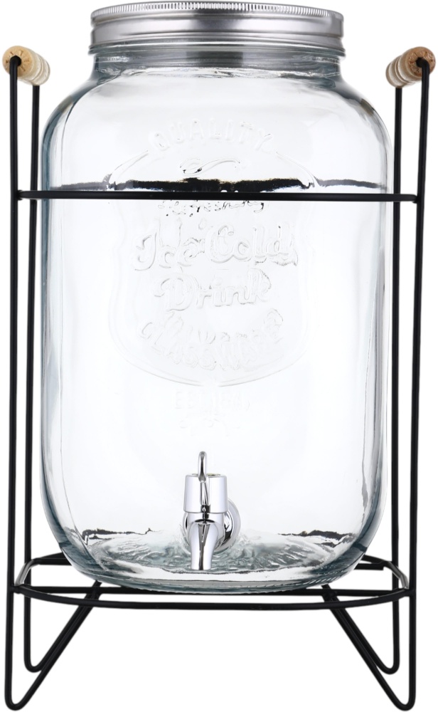 Емкость для напитков Water Drops 8 л с крышкой и краном на металлической подставке