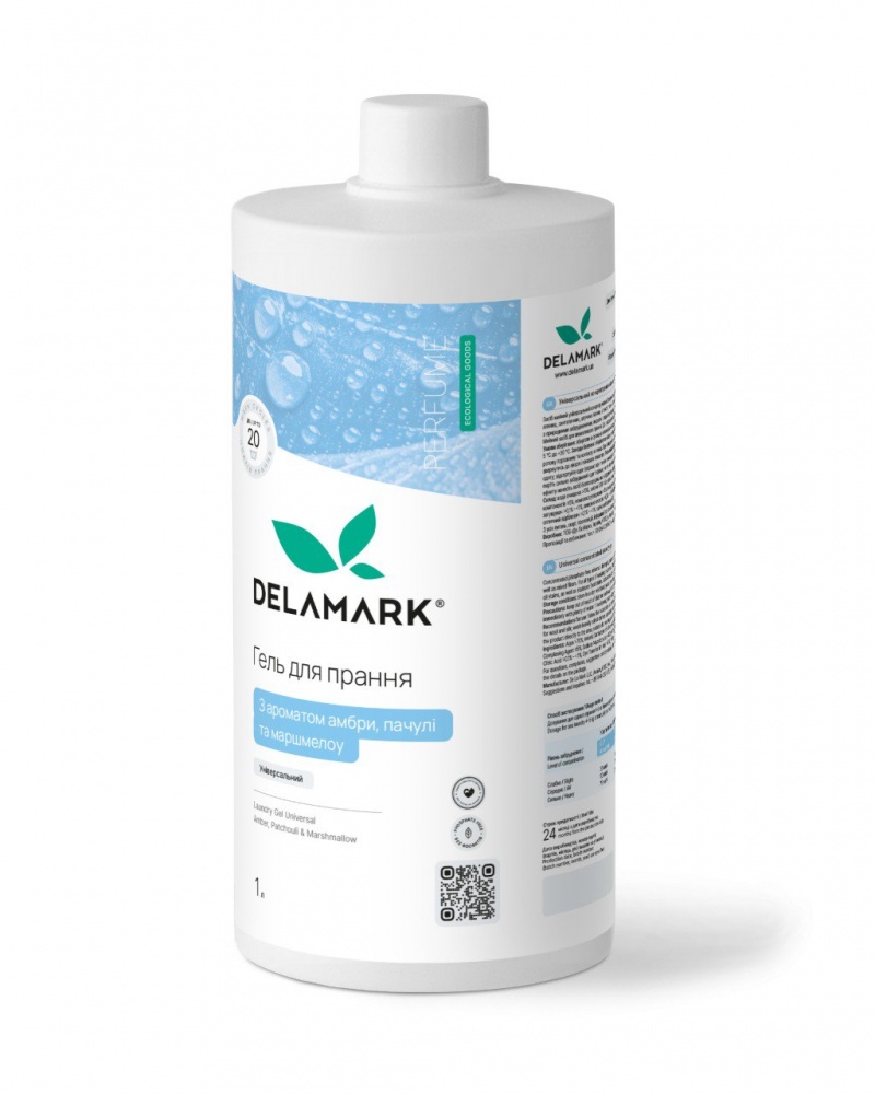Гель для машинной и ручной стирки DeLaMark с ароматом амбры, пачули и маршмеллоу 1 л