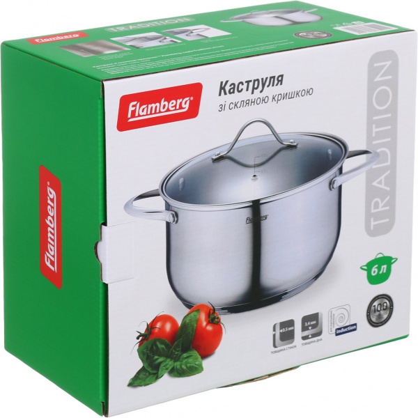 Каструля Tradition 6 л зі скляною кришкою Flamberg