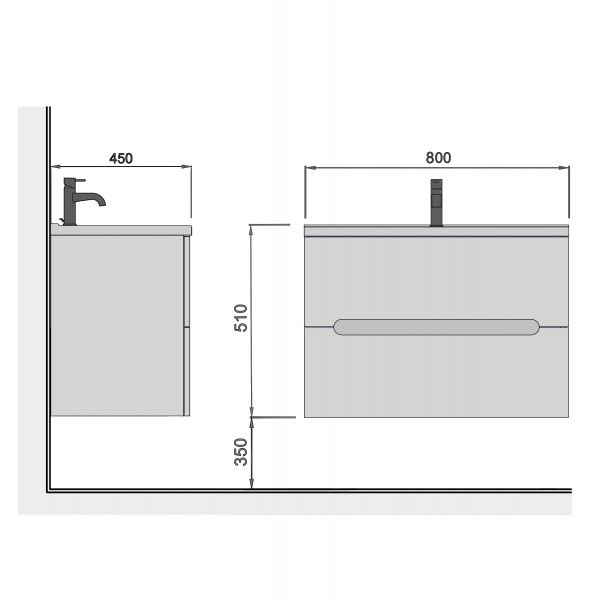 Тумба подвесная Мойдодыр Paula 80 с умывальником Cosmopolitan 80