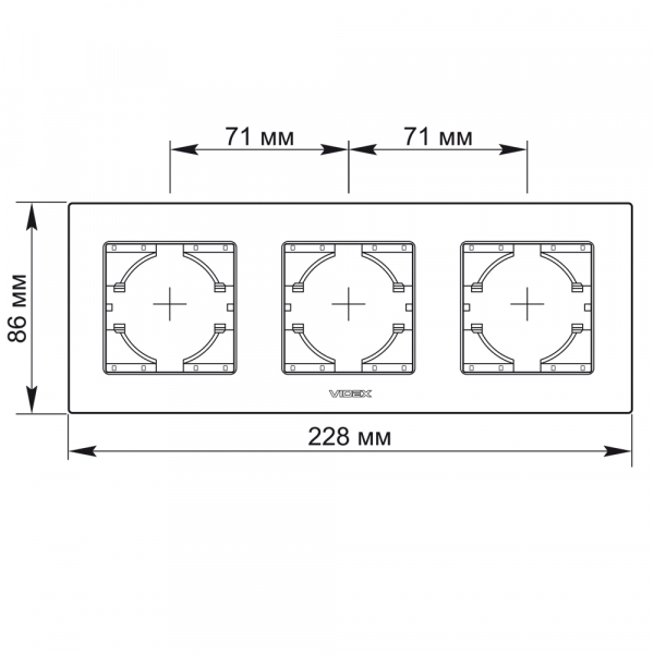 Рамка трехместная Videx Binera горизонтальная черное стекло VF-BNFRG3H-B