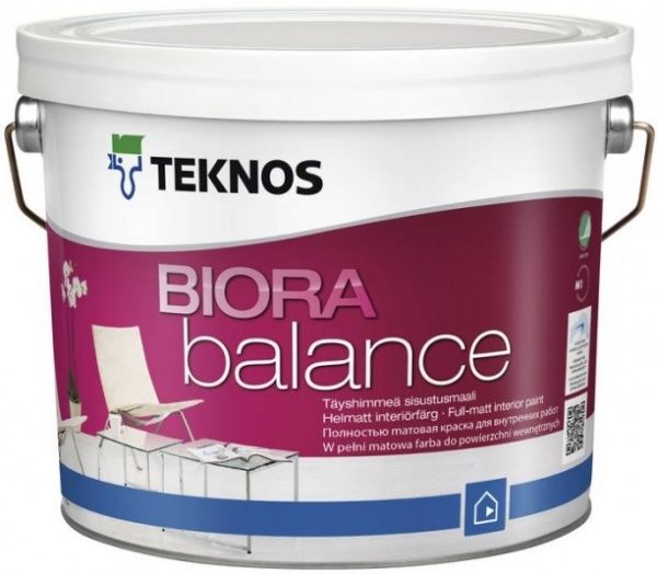 Краска интерьерная акрилатная TEKNOS BIORA Balance база 1 мат белый 9л 