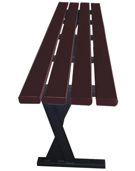 Скамья без спинки из ПВХ профиля на металлической основе коричнево-черная 1,5 м