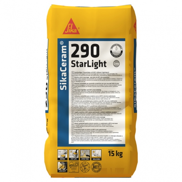 Клей для плитки Sika ВЕЛИКОФОРМАТНОЇ ЕЛАСТИЧНИЙ ЛЕГКИЙ SIKACERAM-290 STARLIGHT (C2TES1) 15кг