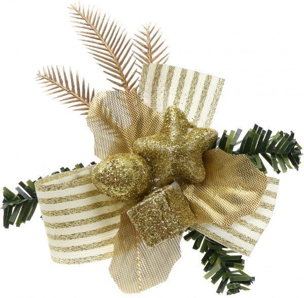 Веточка декоративная хвойная с листочками и украшениями 8 см 470556 