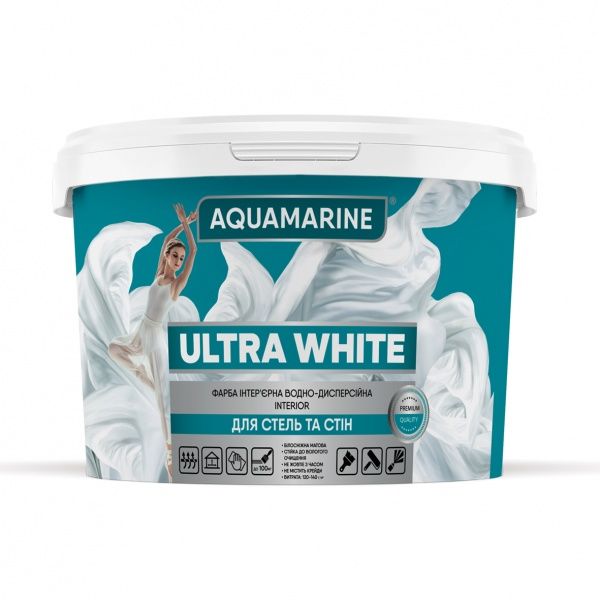 Краска интерьерная акриловая AQUAMARINE Ultra White мат белый 7кг 