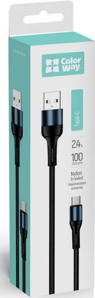 Кабель ColorWay USB - Type-C (nylon) 2.4 А 1 м черный (CW-CBUC045-BK) 