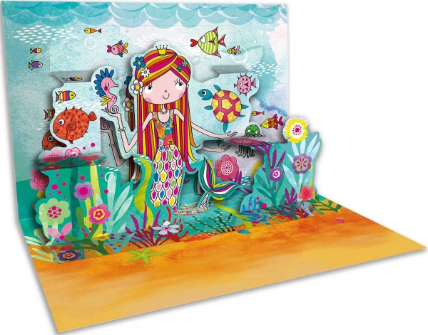 Открытка поздравительная POP-UP с 3D-рисунком всредине и конвертом Русалочка