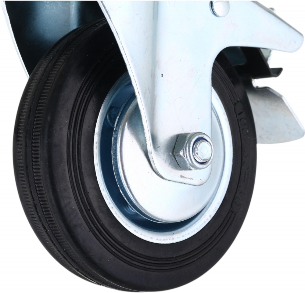 Колесо d100 мм гумове поворотне з гальмом і різьбовим штирем M10