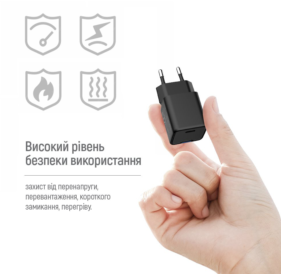 Сетевое зарядное устройство ColorWay GaN Mini 25W PD USB-C black