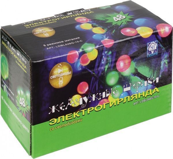 Электрогирлянда линейная внутренняя встроенный светодиод (LED) 48 ламп 2,4м Жемчужные шарики LDBL048G-10-C 