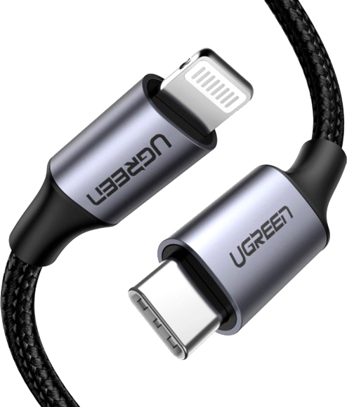 Кабель UGREEN US304 USB-C to Lightning M/M Cable Aluminum Shell Braided 1 м black (60759) 