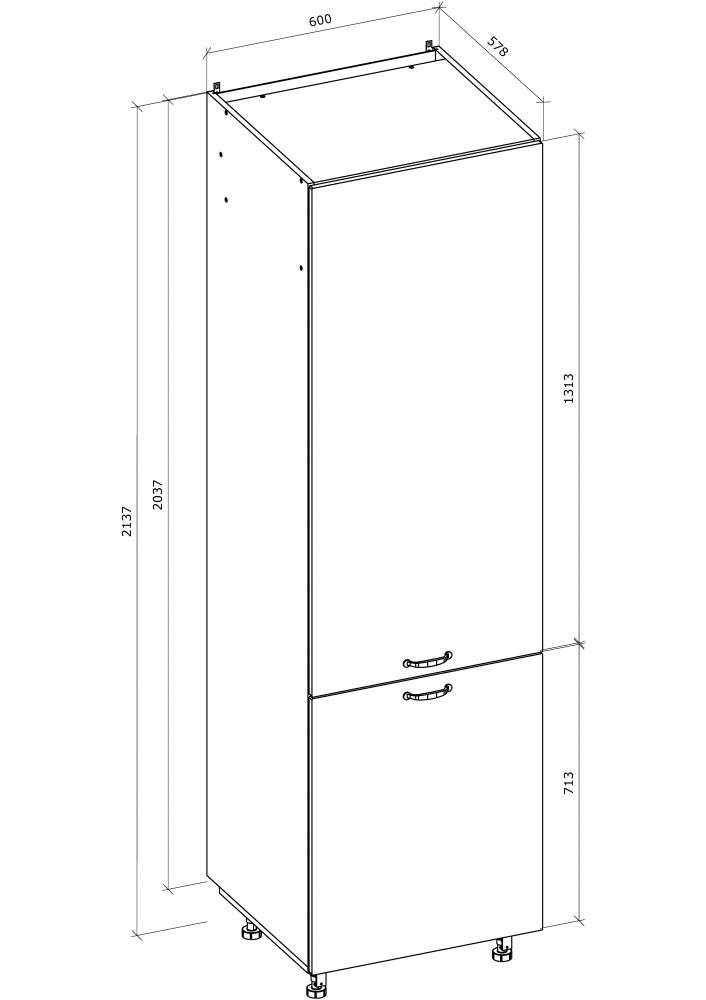 Шафа-пенал універсальна 60/214/56 + фасад МДФ МС Мері дуб платиновий/білий Грейд