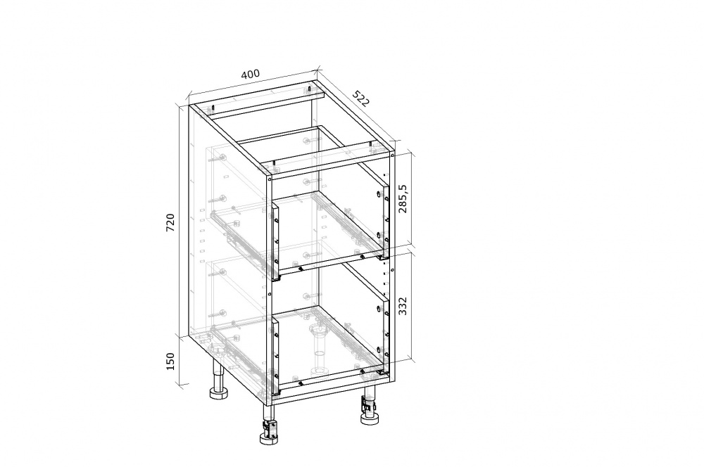 Тумба нижняя Грейд с 2-мя ящиками частичного выдвижения Q-25 Оптимум 400x870x522 мм белый