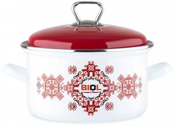 Кастрюля с крышкой эмалированная Вышиванка красно-черная 3,1 л CE20V2 Biol
