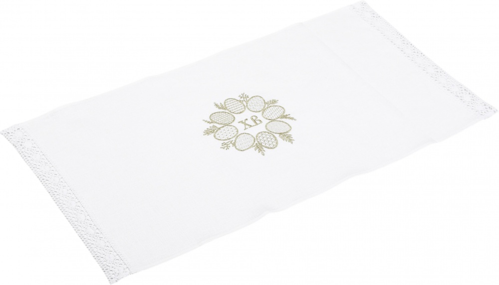 Полотенце пасхальное с кружевом Пасхальные яйца 40x75 см белый с золотым