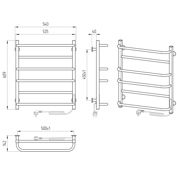 Полотенцесушитель электрический Laris Комфорт ЧК(Ч) 6 500х600 Э П R3