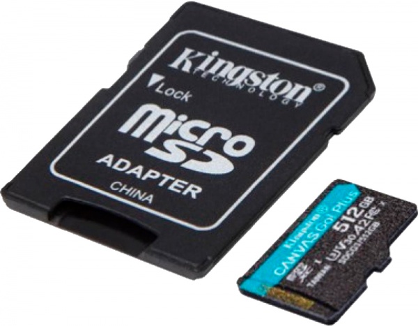 Карта пам'яті Kingston microSDXC 512 ГБ Class 10UHS-I Class 3 (U3) (SDCG3/512GB) Canvas Go Plus V30 A2 + SD-адаптер 