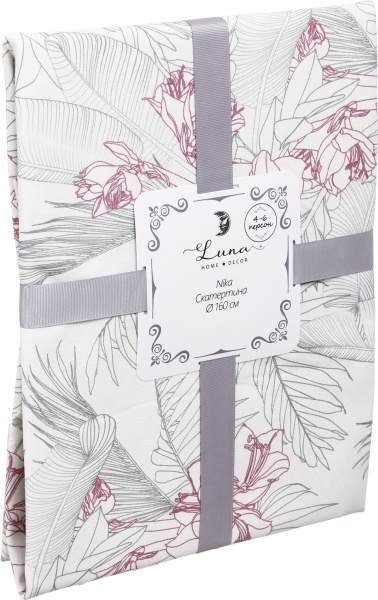 Скатерть Nika d160 белый с рисунком Luna 
