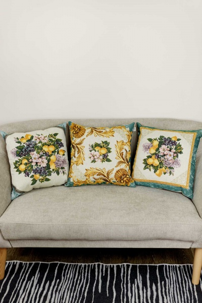 Наволочка Verna Фрукти лимони в золотій рамці 45x45 см Прованс 