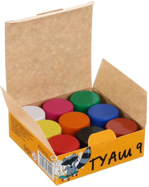 Фарба гуашева Raccon жовтий 9 кольорів 10 мл