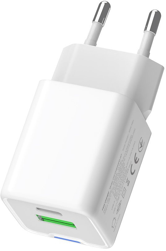 Мережевий зарядний пристрій ColorWay GaN Mini 35W PD Port PPS USB (Type-C PD + USB QC4.0) білий (CW-CHS055PD-WT)