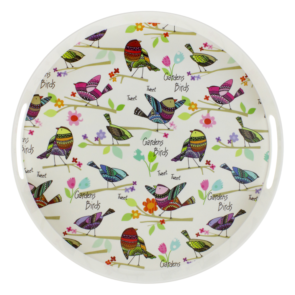 Поднос Arino Colorful birds 34,5x4 см круглый 74658