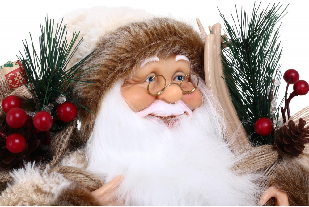 Декорация новогодняя Санта 40 см бежево-коричневый лесной с мешочком Y2502C 40 см