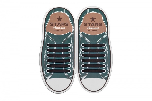 Шнурки силіконові AntiLaces Stars 56,5 мм 12 шт. чорний