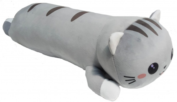 М'яка іграшка Анна Кошеня лежаче зі смужками на спині 60 см сірий