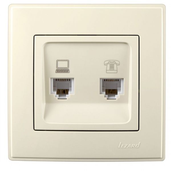 Розетка комп'ютерна + телефонна подвійна Lezard Lesya кремовий 705-0303-143