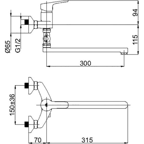 Смеситель для ванны Rubineta Uno N2CD01