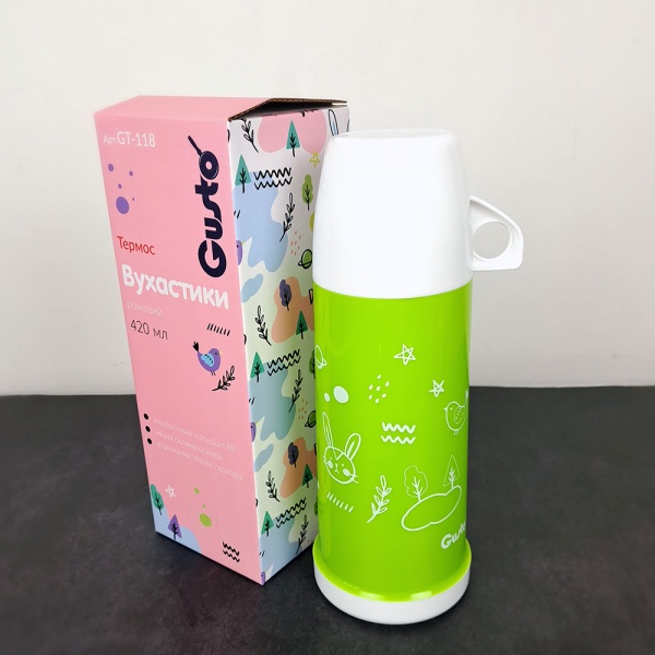 Термос GT117 Вухастики зелений 450 мл Gusto