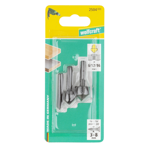 Набір зенківок по дереву Wolfcraft з інструментальної сталі 3 шт. 2504000