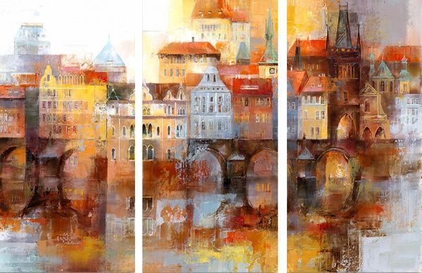 Картина модульная 3 части Нарисованый город MK284 129x50 см 