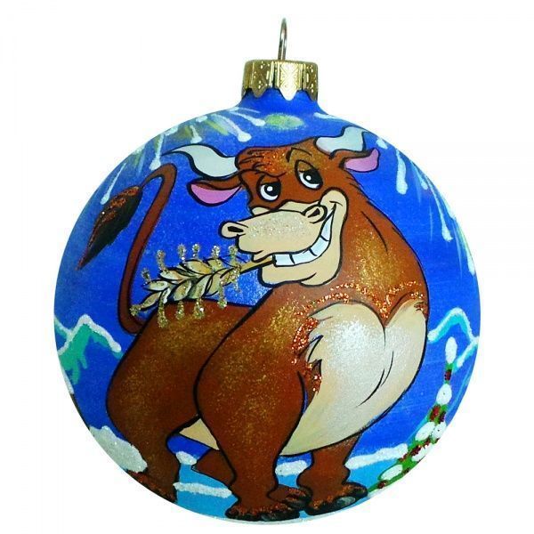 Ялинкова іграшка Куля скляна d100 К-1220-7-100 Бичок різнокольоровий