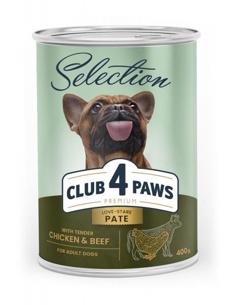 Паштет консервированный для всех пород Club 4 Paws с говядиной и курицей 400 г