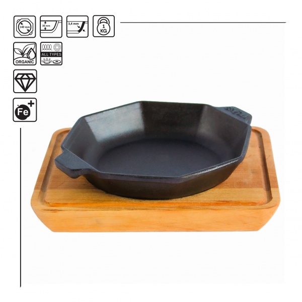 Сковорода чавунна порційна восьмикутна з підставкою 8х140х25 мм HoReCa Brizoll