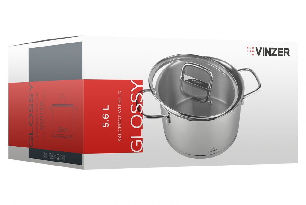 Кастрюля с крышкой Vinzer Glossy Line 5,6 л 50045