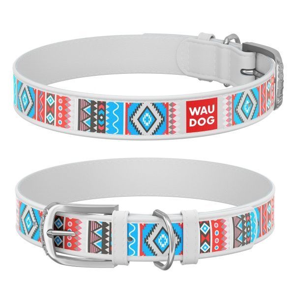 Ошейник WAUDOG Design с рисунком Этно 2х30-39 см белый