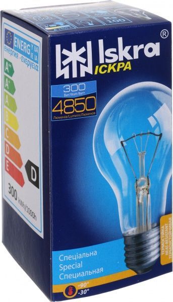 Лампа накаливания Iskra PS70 300 Вт E27 220 В прозрачная 