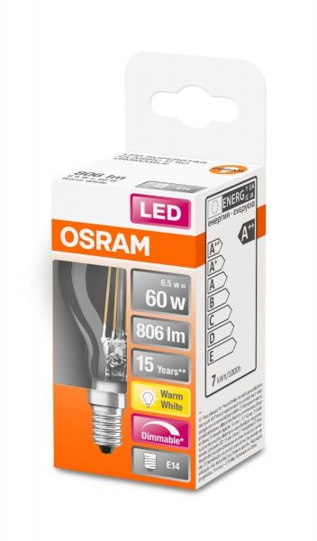 Лампа світлодіодна Osram Retrofit Classic P Dim 6,5 Вт P45 прозора E14 220 В 2700 К 