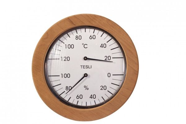 Термогигрометр Tesli большой в оправе из термодревесины