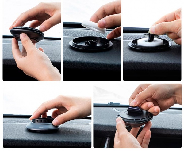 Ароматизатор на панель приборов BASEUS Little Volcano Deep gray (SUXUN-AH0G) одеколон x2, лимон x1, океан x1