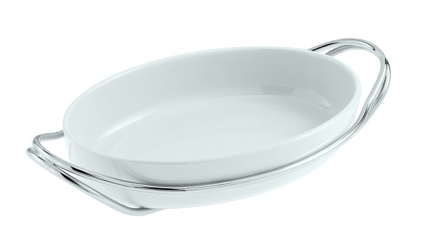 Блюдо овальне з тримачем LIVING 39х27 см срібло Sambonet 
